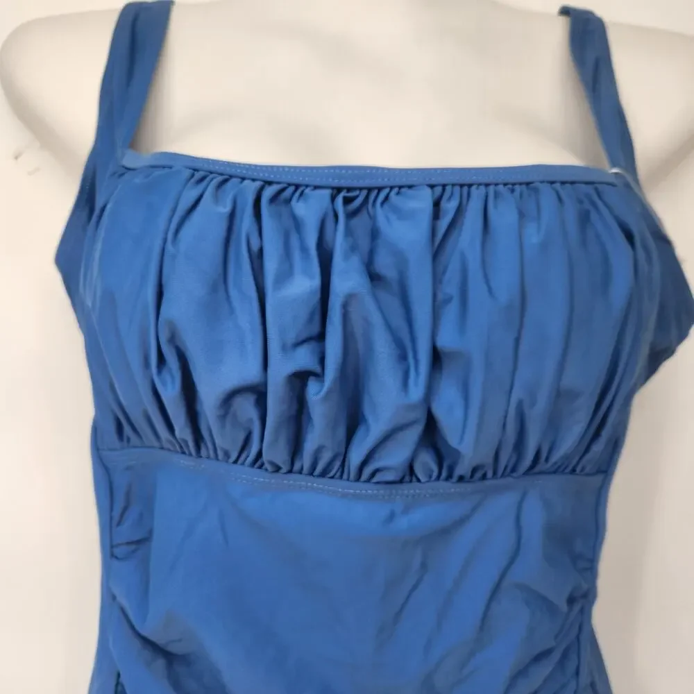 NWT EoMenie Royal Blue Pleated Built in Bra One Piece Swimsuit Plus Women's 2XL‎
